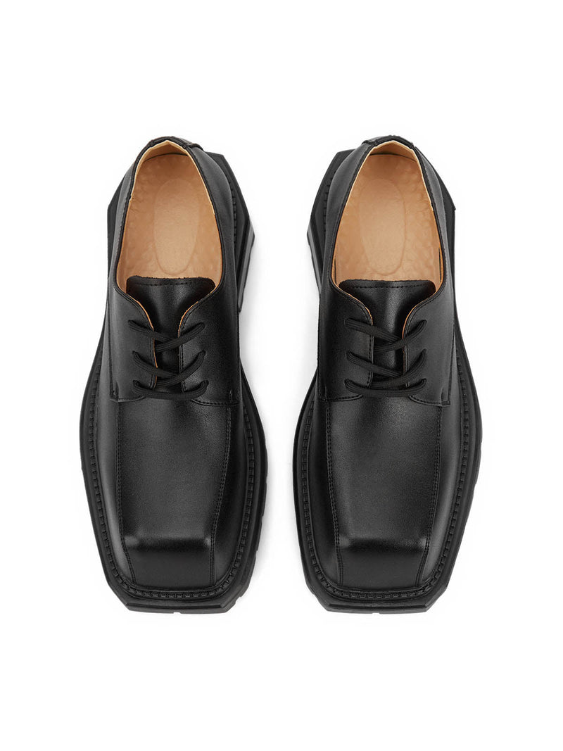 Black Square Toe Leather Shoes