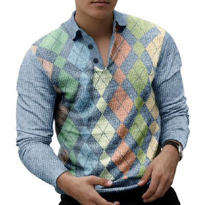 Camisa polo informal con solapa y estampado 3D para hombre