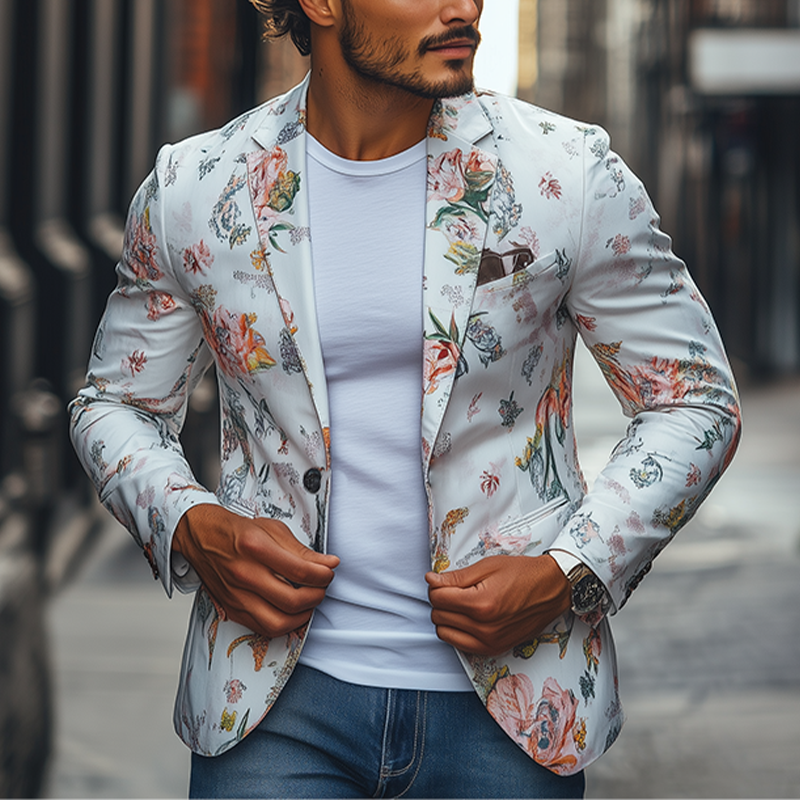 Herren Frühling Retro Mode Kunstdruck Slim Fit Casual Blazer