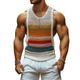 Camiseta sin mangas informal de crochet con cuello redondo y rayas de colores para hombre