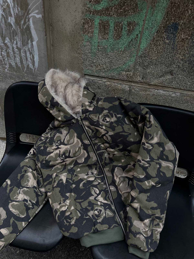 Camouflage Fur Hooded Jacket