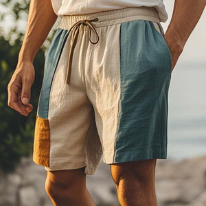 Men's Morandi Color Patchwork Simple Linen Shorts