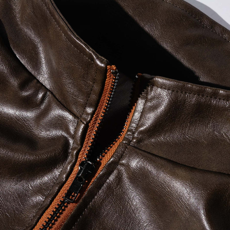 Herren Vintage Reißverschluss Lederjacke
