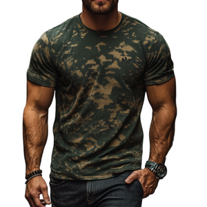 Herren-T-Shirt mit Rundhalsausschnitt und Retro-Camouflage-Print, kurzärmelig