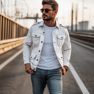 Chaqueta clásica informal de trabajo para hombre, lavada, con múltiples bolsillos y charreteras