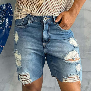 Men's Retro Casual Distressed Denim Shorts