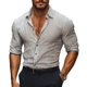 Men's Casual Cotton Blend Striped Lapel Slim Fit Long Sleeve Shirt