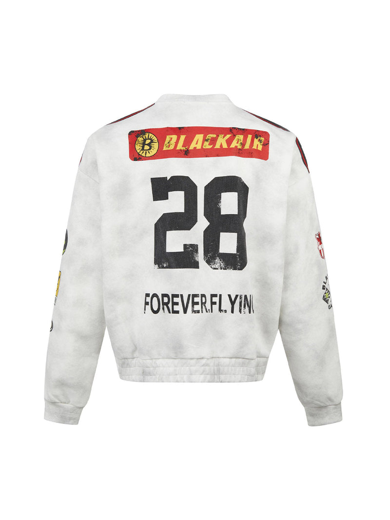 Retro Racing Style Printed Crew Neck Sweatshirt