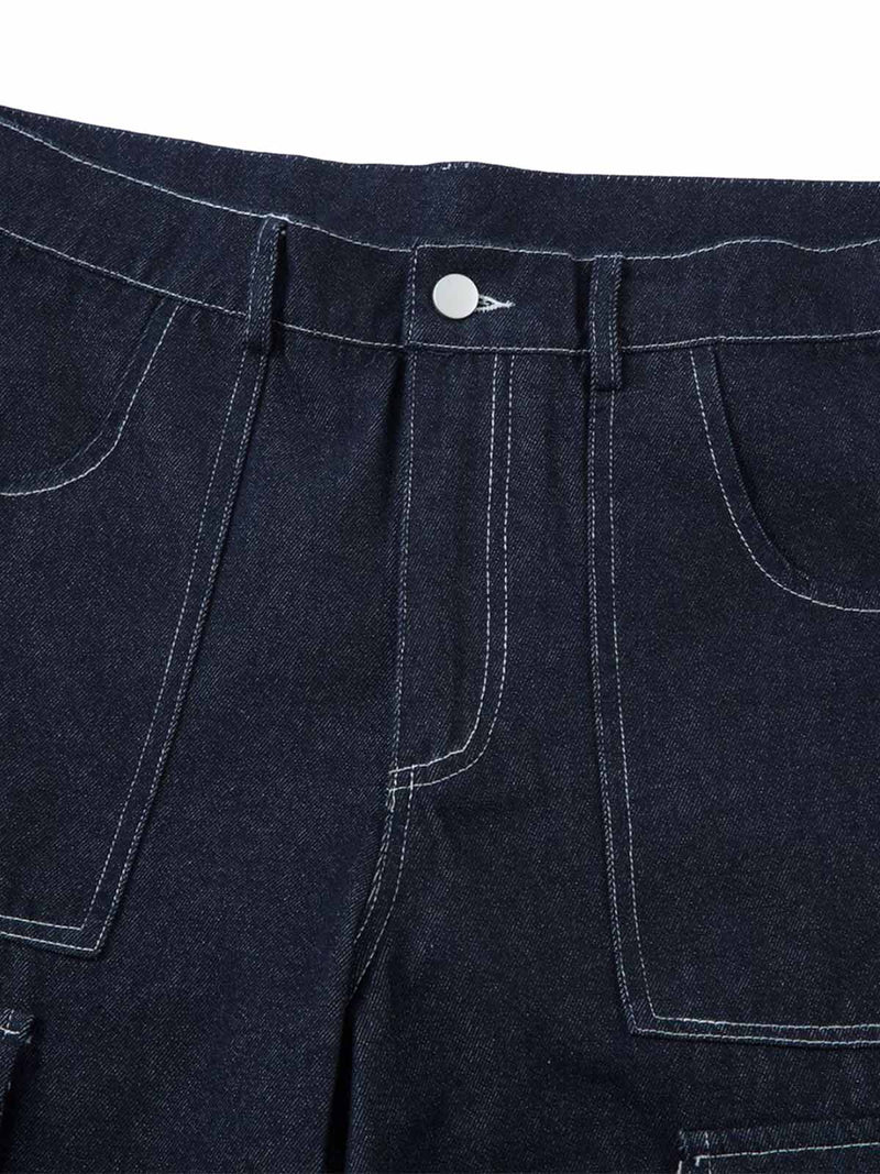 Washed Multi Pocket Baggy Cargo Jeans