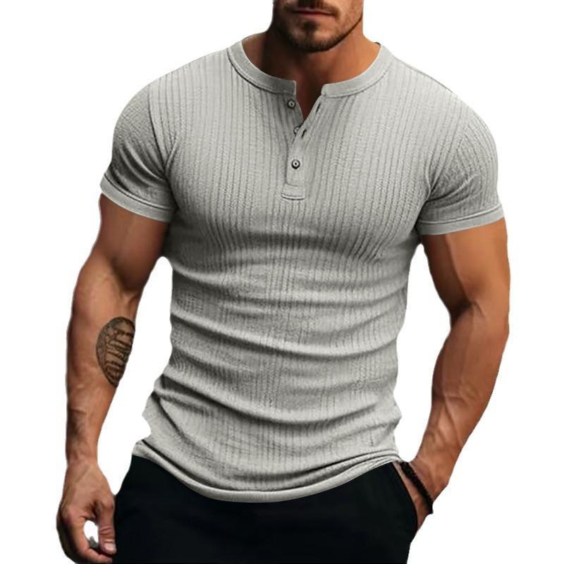 Lässiges Henley-T-Shirt aus Stretch-Strick für Herren, kurzärmelig