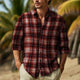 Men's Casual Plaid Lapel Long Sleeve Shirt