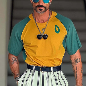 Camiseta deportiva de manga corta con cuello redondo y colores contrastantes para hombre