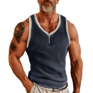 Camiseta sin mangas ajustada con cuello en V y cremallera en color block para hombre