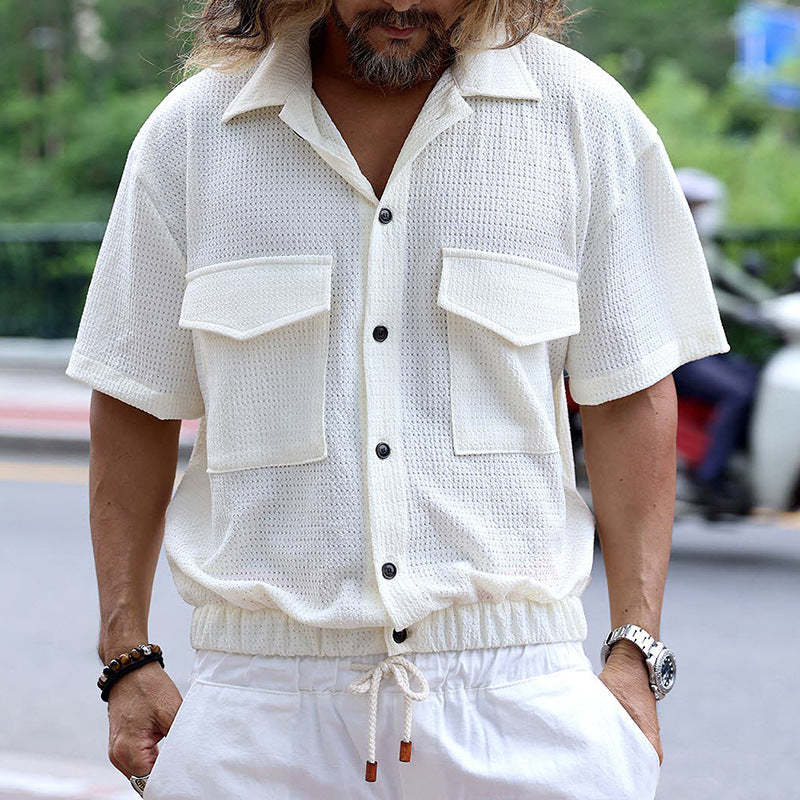 Men's Classic Casual Fashion Waffle Waist Short Sleeve Shirt