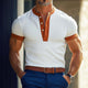 Men's Retro Casual Colorblock Striped Henley Collar Short Sleeve T-Shirt