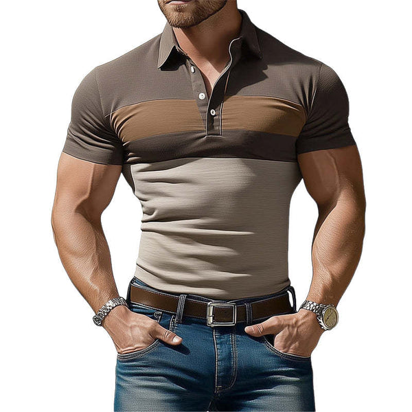 Men's Summer Colorblock Polo Collar Short Sleeve Slim Fit T-Shirt MTA0233D7U
