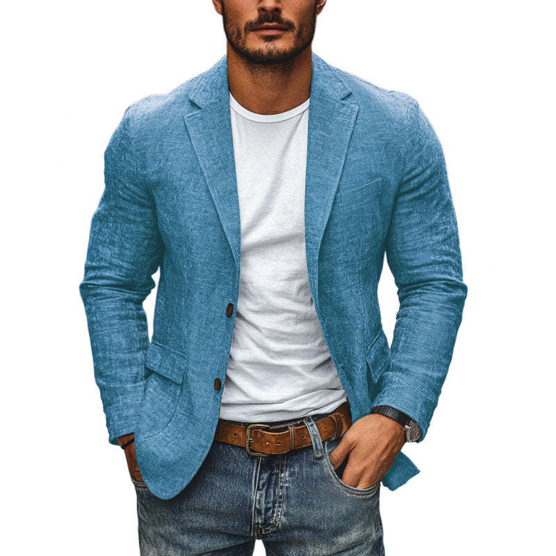 Blazer informal de lino y algodón para hombre, de corte entallado, con solapa con muesca y botonadura sencilla