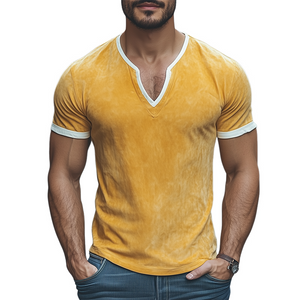 Men's Spring And Summer Fashion Slim Contrast Color Thin Suede Short Sleeve T-shirt