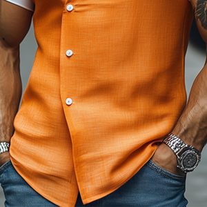 Men's Spring Vintage Fashion Slim Stand Collar Cotton And Linen Short Sleeve Shirt