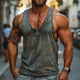 Men's Vintage Distressed Dark Green Casual Tank Top