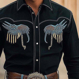 Camisa de manga larga estilo vaquero occidental bordada para hombre