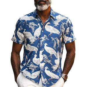 Men's Spring Fashion Pigeon Printed Casual Sports Short Sleeve Shirt