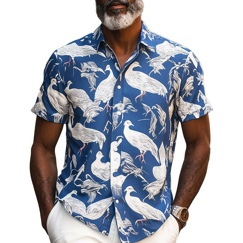 Men's Spring Fashion Pigeon Printed Casual Sports Short Sleeve Shirt