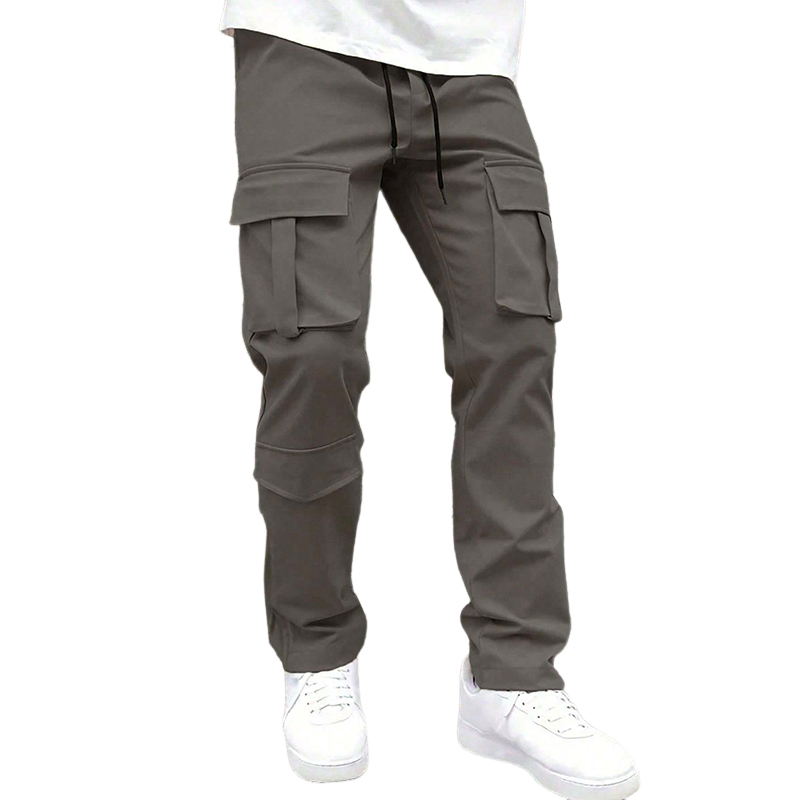 Pantalones cargo casuales multibolsillos de color liso para hombre 