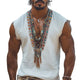 Men's Summer Retro Deep V Neck Embroidered Tank Top