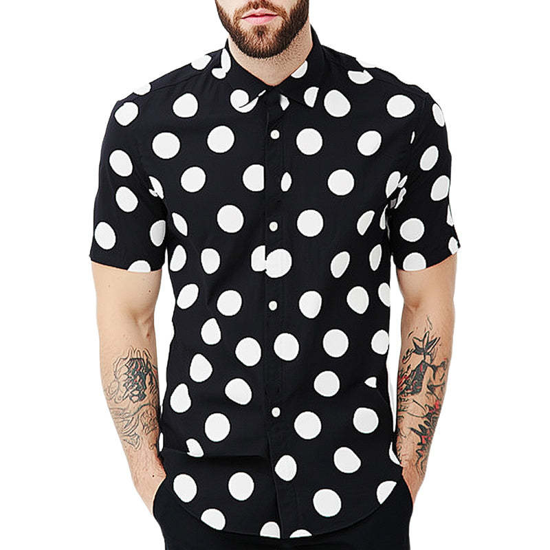 Camisa informal de manga corta con lunares de verano para hombre, agradable para la piel