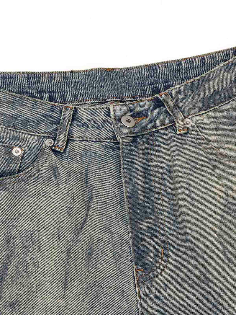 Distressed Washed Ink Splashed Straight Jeans