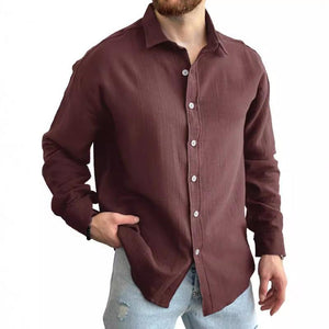 Men's Solid Long Sleeve Lapel Shirt