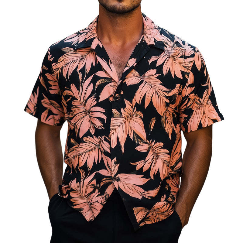Camisa informal de manga corta con estampado retro hawaiano de verano para hombre