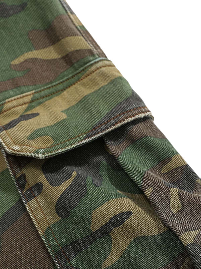 Ripped Camouflage Flared Cargo Pants