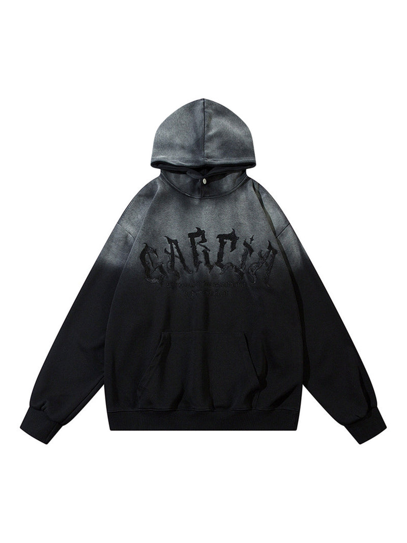 Patch Lettering Embroidered Gradient Color Hoodie