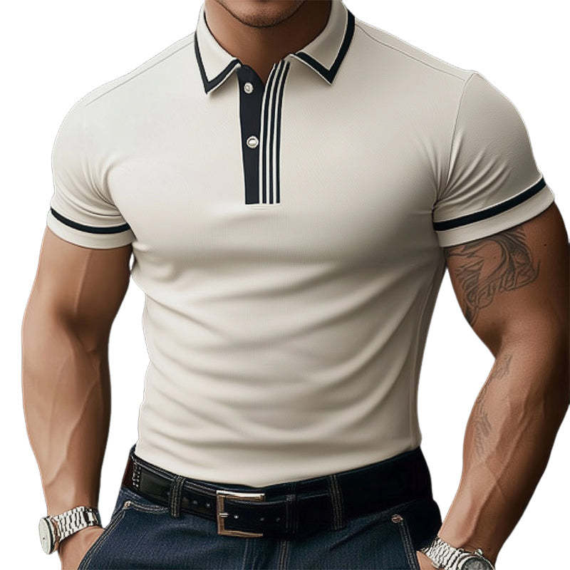 Men's Summer Comfortable Light Khaki Polo Neck Short Sleeve T-Shirt MTA3162C5U