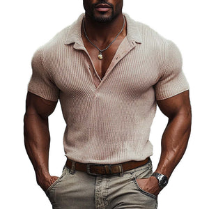 Einfarbiges Slim Fit Poloshirt aus Wolle für Herren mit kurzen Ärmeln