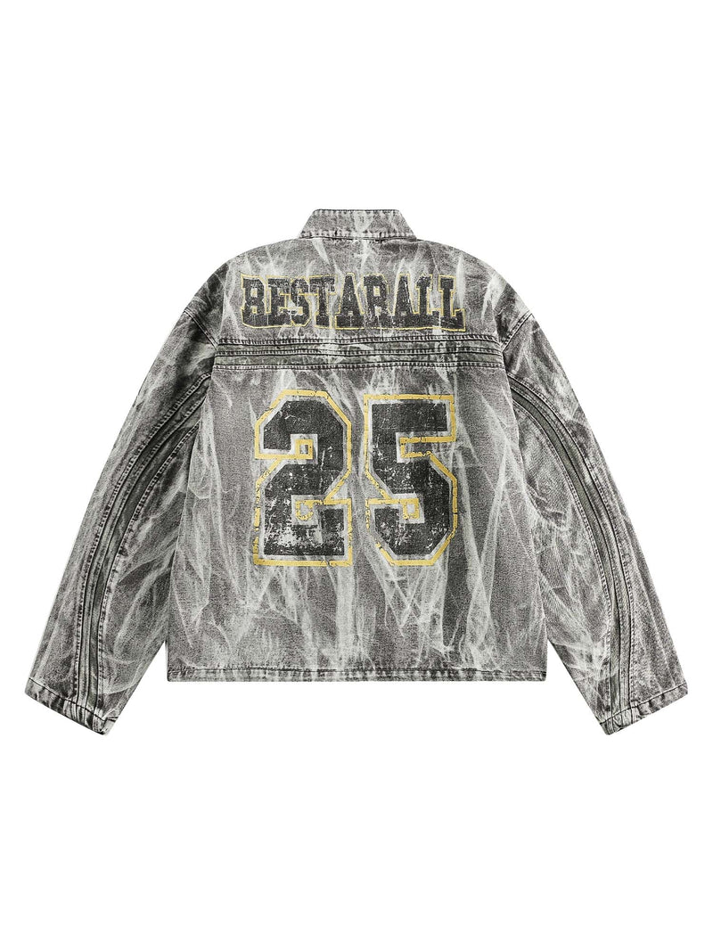 Jeansjacke im Hip-Hop-Stil mit verwaschenem Print 