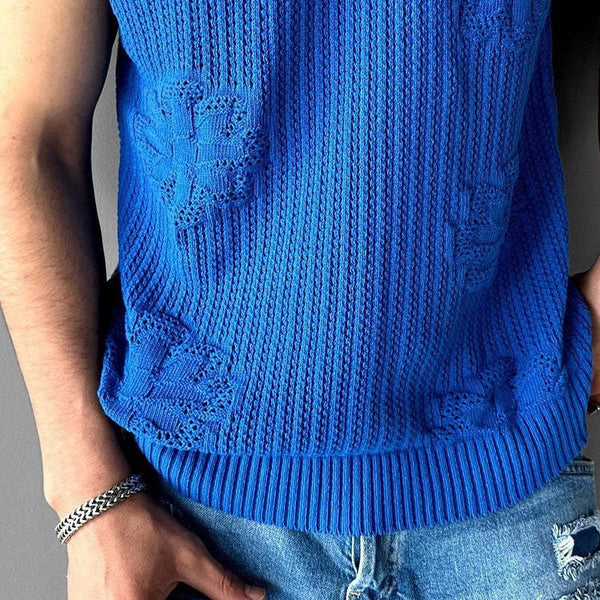 Men's Knitted Jacquard Crew Neck Tank Top