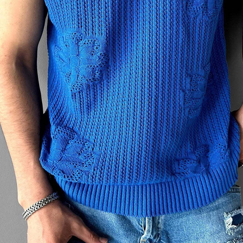Men's Knitted Jacquard Crew Neck Tank Top