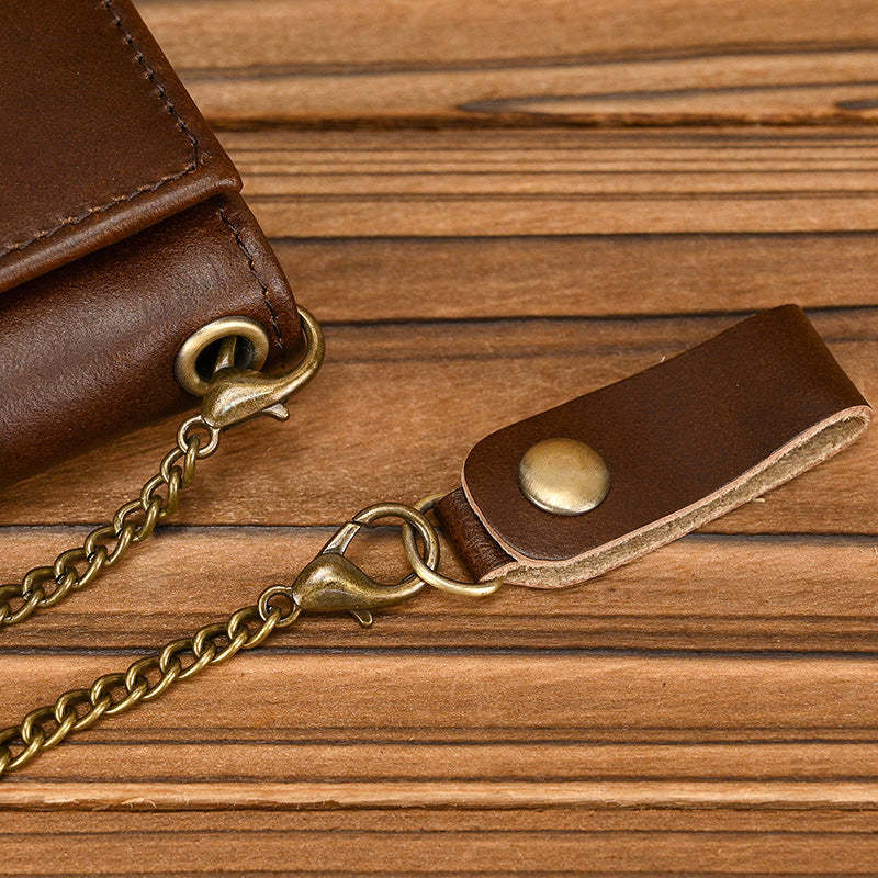 Cartera vintage de tres pliegues de cuero genuino para hombre 