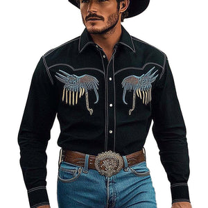 Camisa de manga larga estilo vaquero occidental bordada para hombre