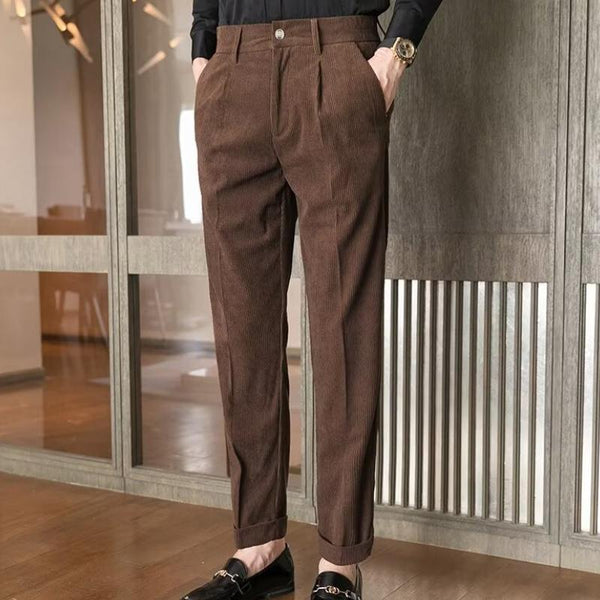Pantalones de traje rectos de pana de color liso para hombre, estilo informal de negocios