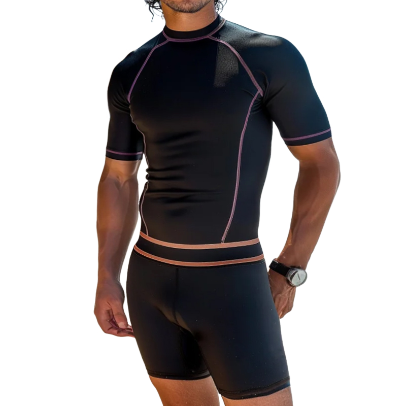 Men's Retro Casual Round Neck T-Shirt Swimwear Two-piece Set