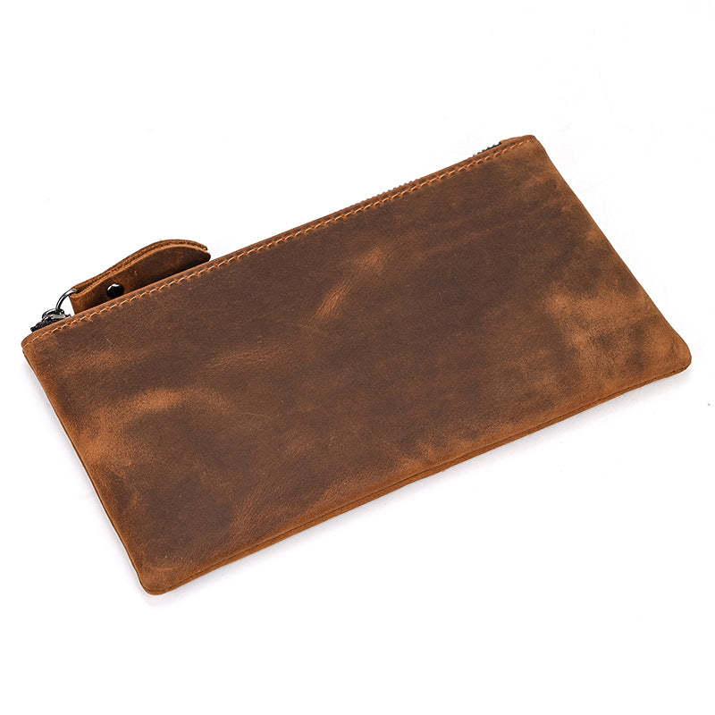 Cartera larga vintage de piel de Caballo Loco con cremallera de gran capacidad para hombre 
