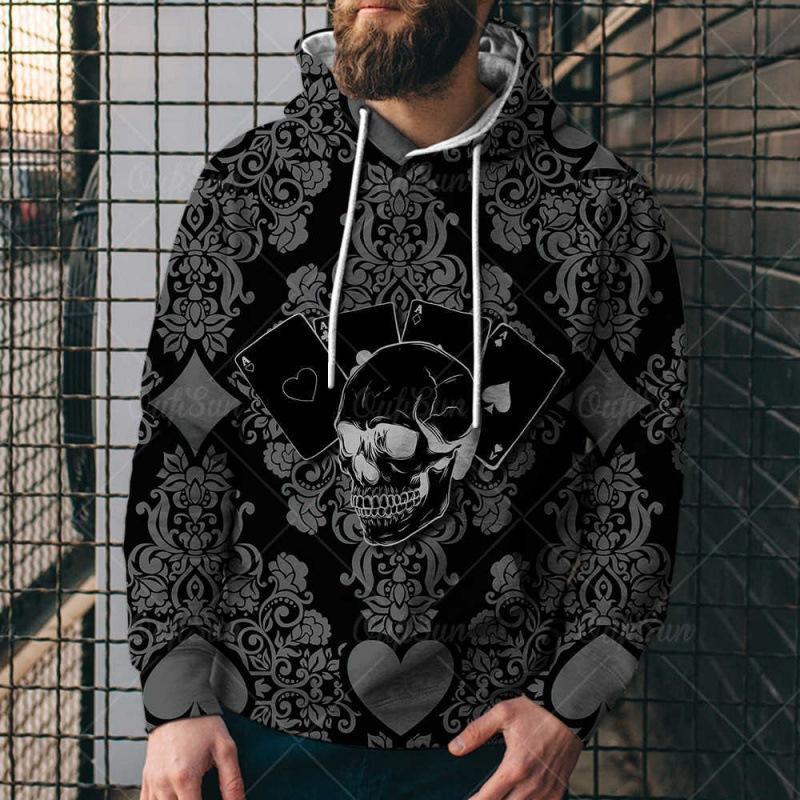 Men's Poker Print Loose Hoodie