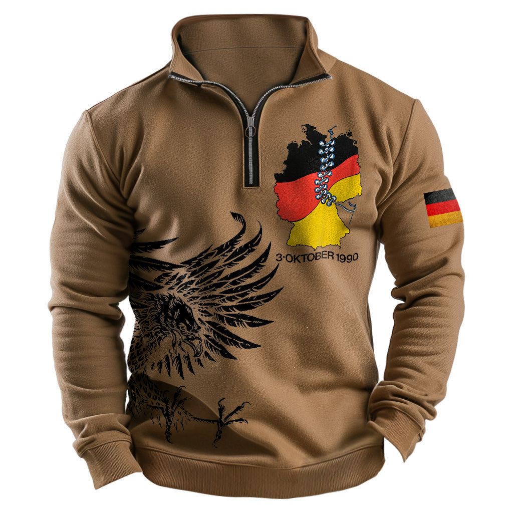 Men's Vintage Tag Der Deutschen Einheit German Flag Eagle QuarterZip