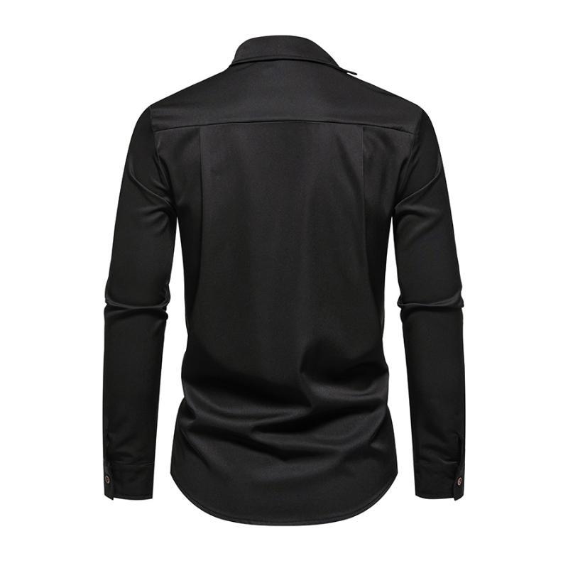 Men's Casual Lapel Slanted Placket Asymmetric Slim Fit Long Sleeve Shirt