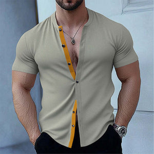 Men's Summer Basic Elastic Slim Short Sleeve Shirt