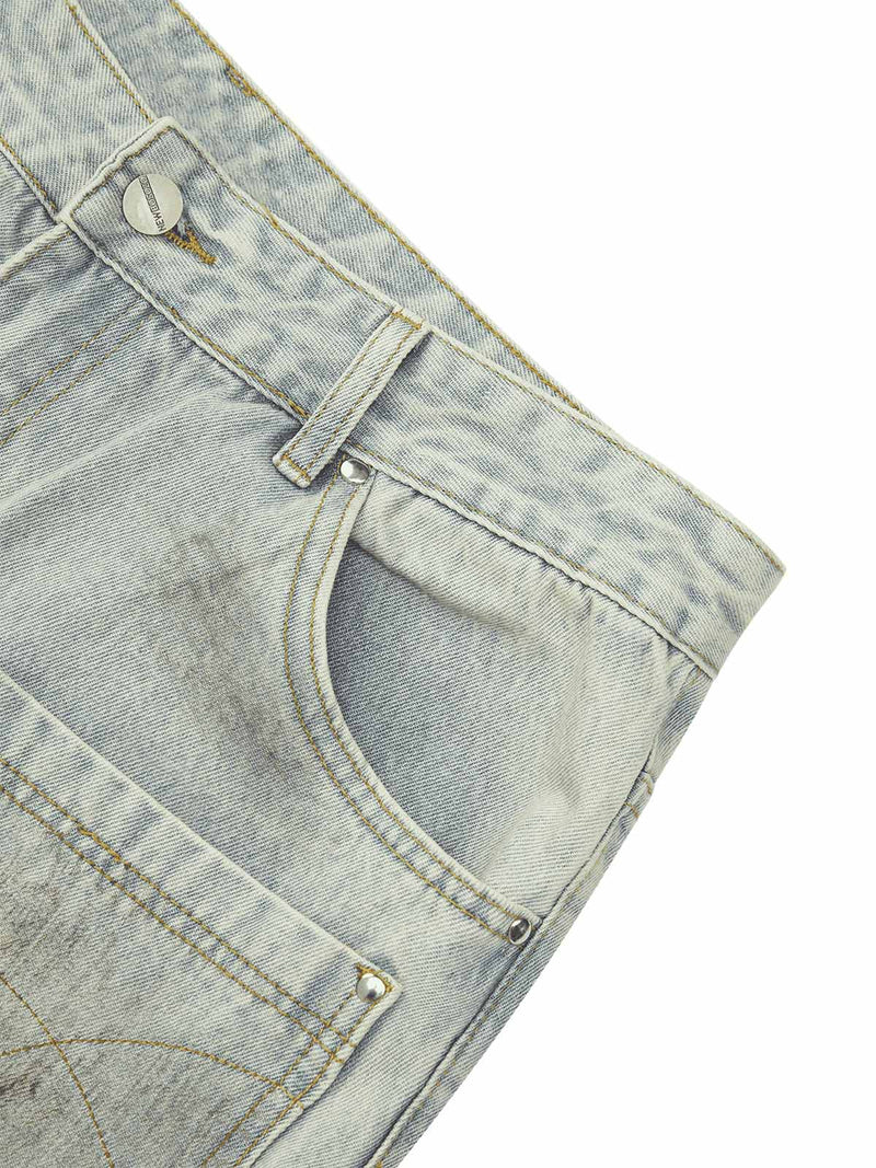 Retro Washed Reverse Design Hip-Hop Jeans